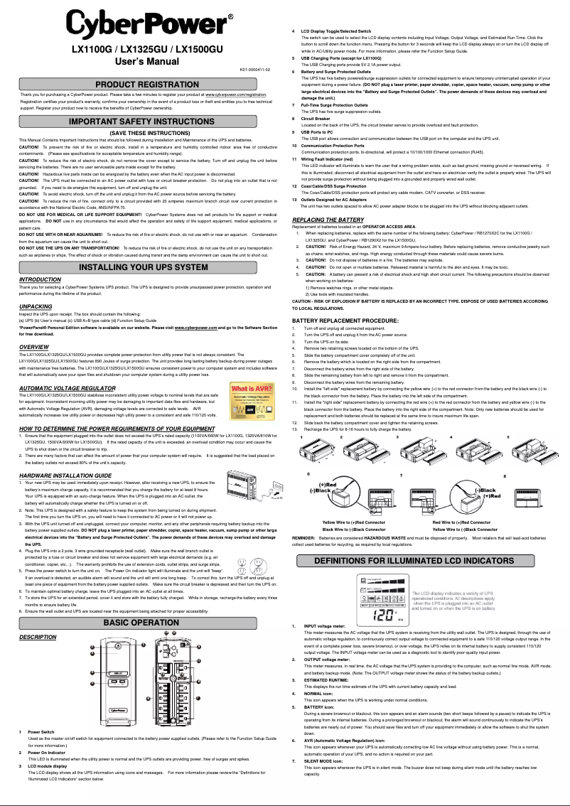 Page 1 de la notice Manuel utilisateur CyberPower LX1500GU