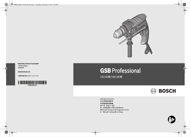 Page n°1 - Manuel utilisateur Bosch GBM 13 RE Professional