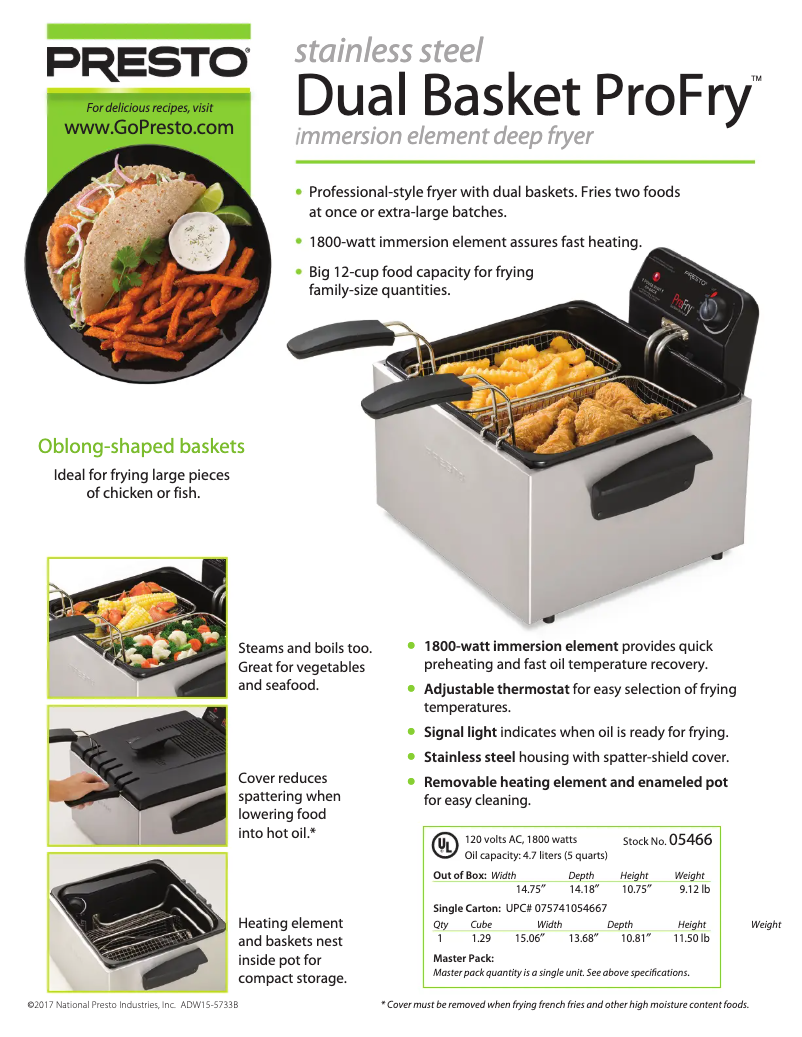 Página 1 del manual Ficha técnica Presto ProFry 05466