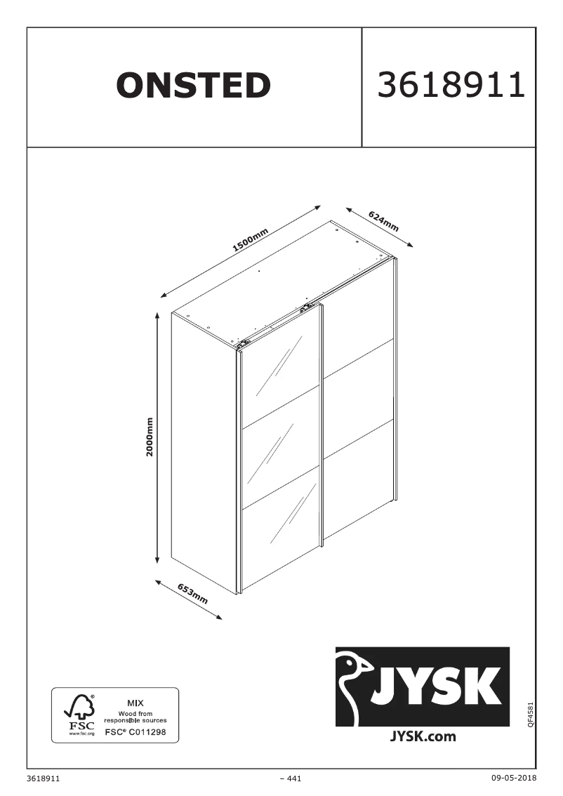 Page 1 de la notice Manuel utilisateur JYSK Onsted (151x201x64)