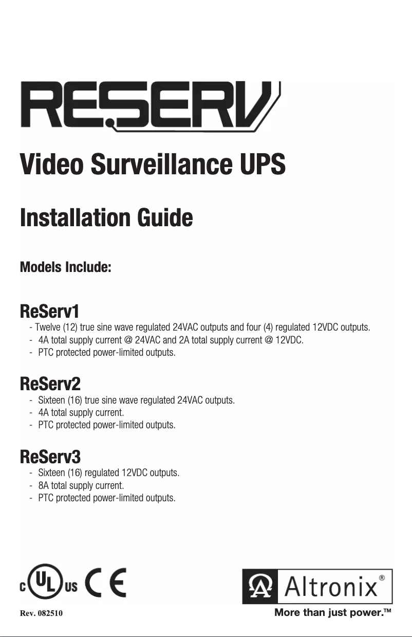 Page n°1 - Manuel utilisateur Altronix ReServ2