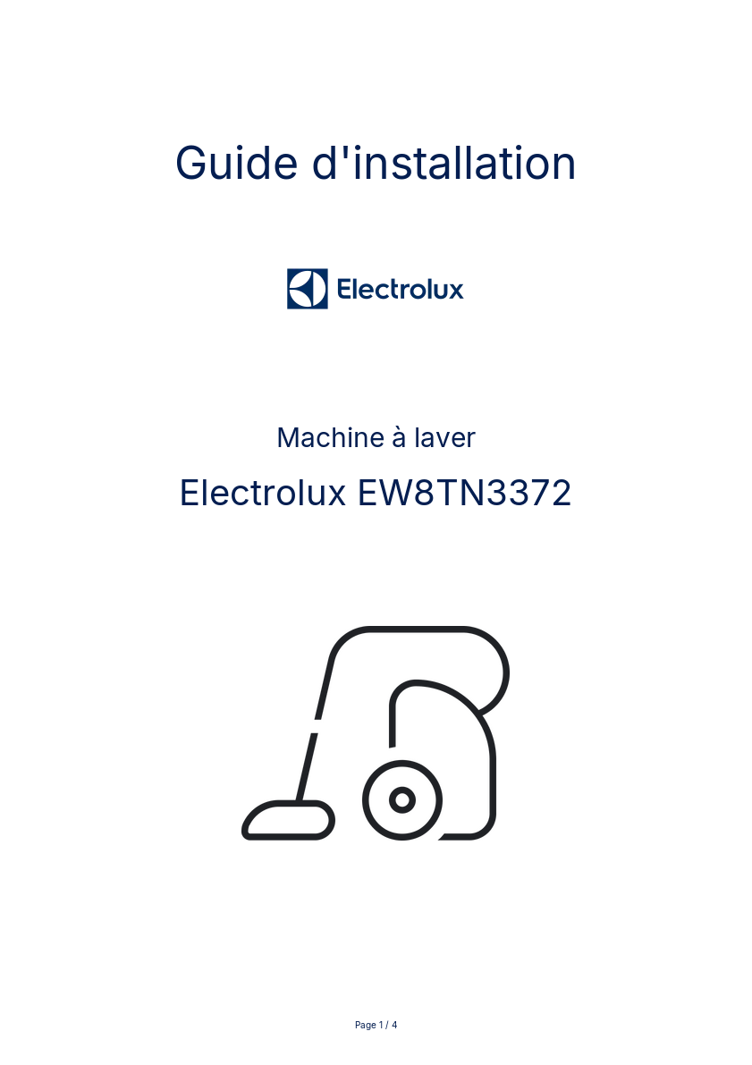 Page n°1 - Guide d'installation Electrolux EW8TN3372