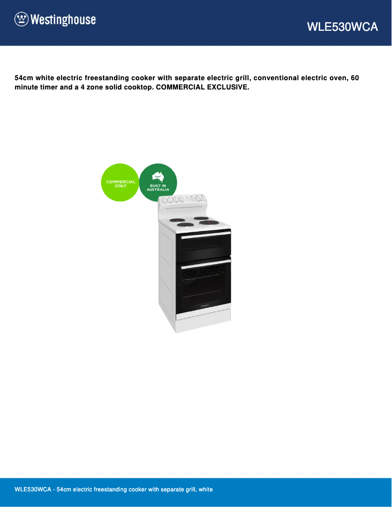 Page n°1 - Fiche technique Westinghouse WLE530WCA