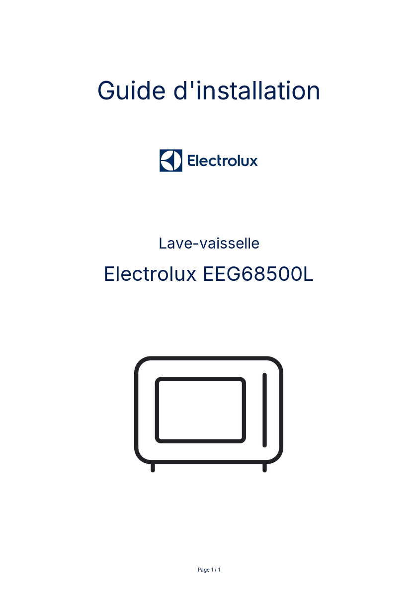 Page n°1 - Guide d'installation Electrolux EEG68500L
