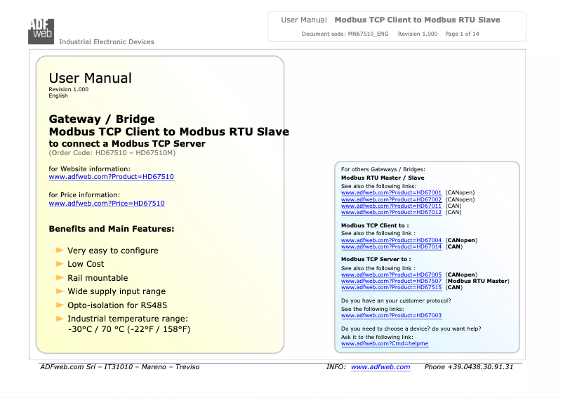 Página 1 del manual Manual de usuario Wachendorff HD67510