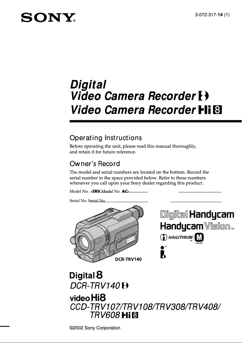 Image de la première page du manuel de l'appareil CCD-TRV107