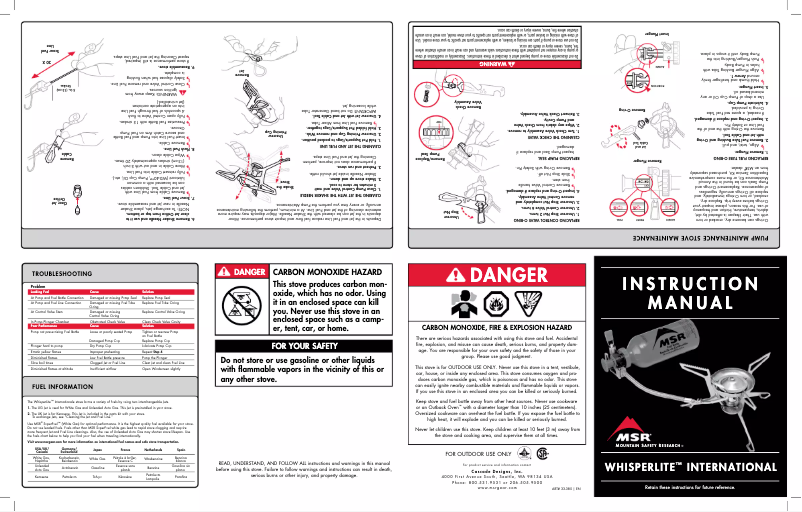 Page 1 de la notice Manuel utilisateur MSR Whisperlite International