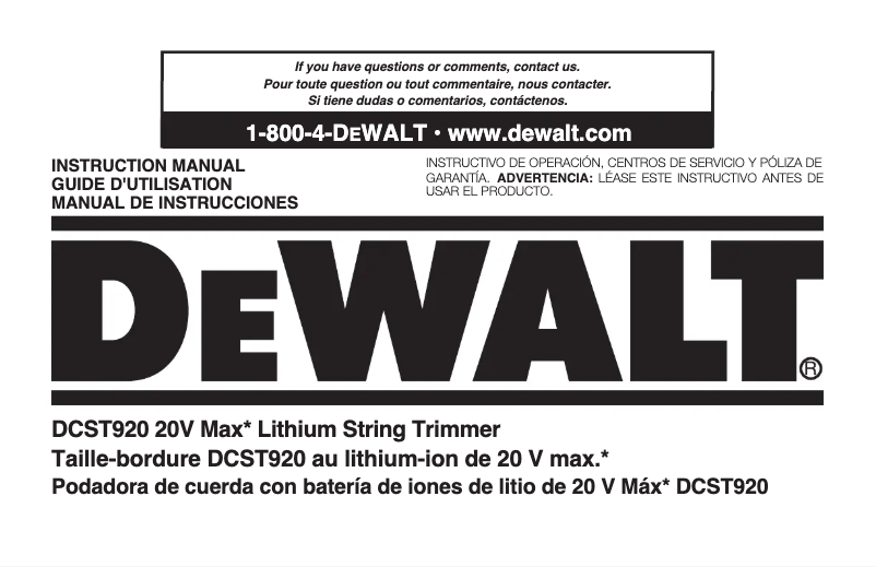 Page 1 de la notice Manuel utilisateur DeWalt DCST920