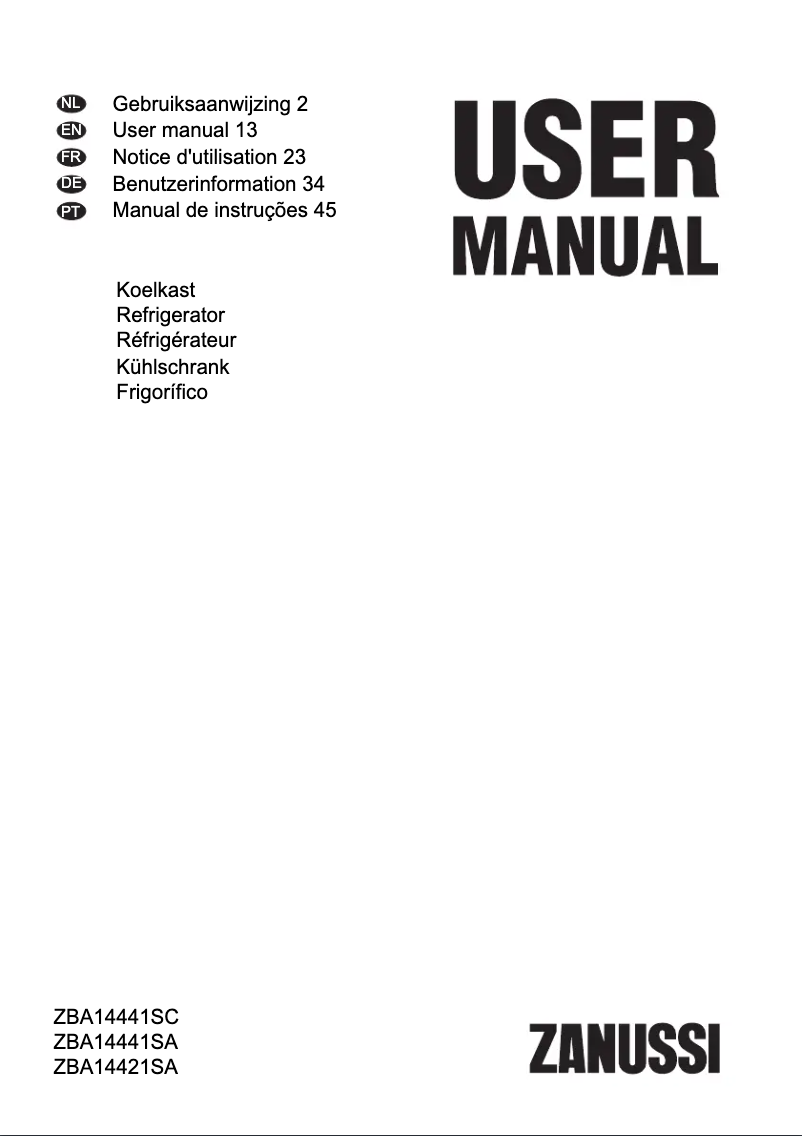 Page n°1 - Manuel utilisateur Zanussi ZBA14441SC