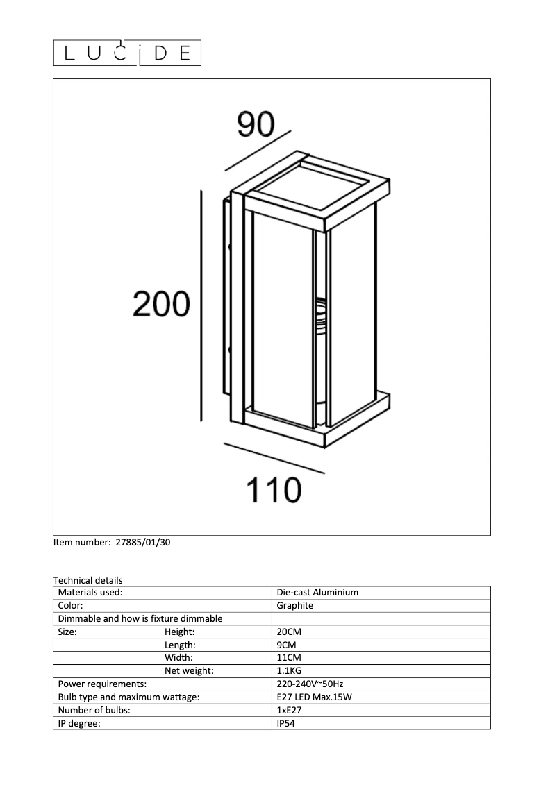 Page 1 de la notice Manuel utilisateur Lucide Claire mini 27885/01/30
