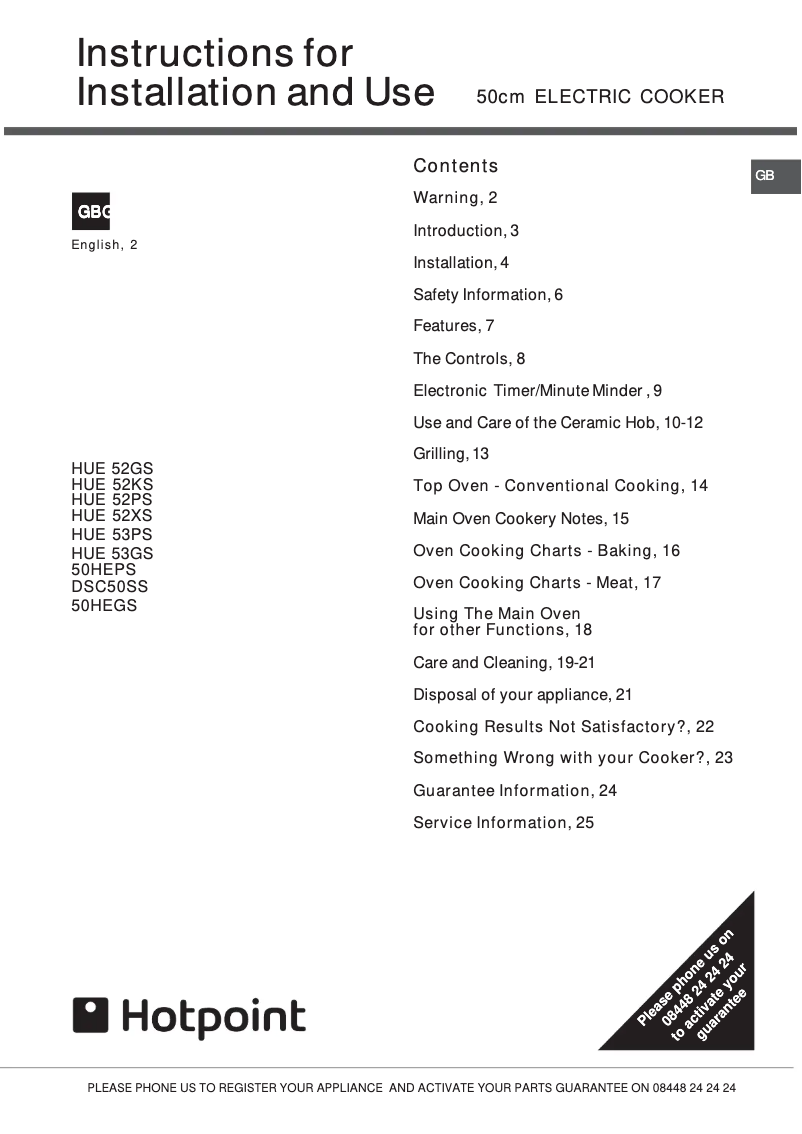 Page 1 de la notice Manuel utilisateur Hotpoint 50HEP S