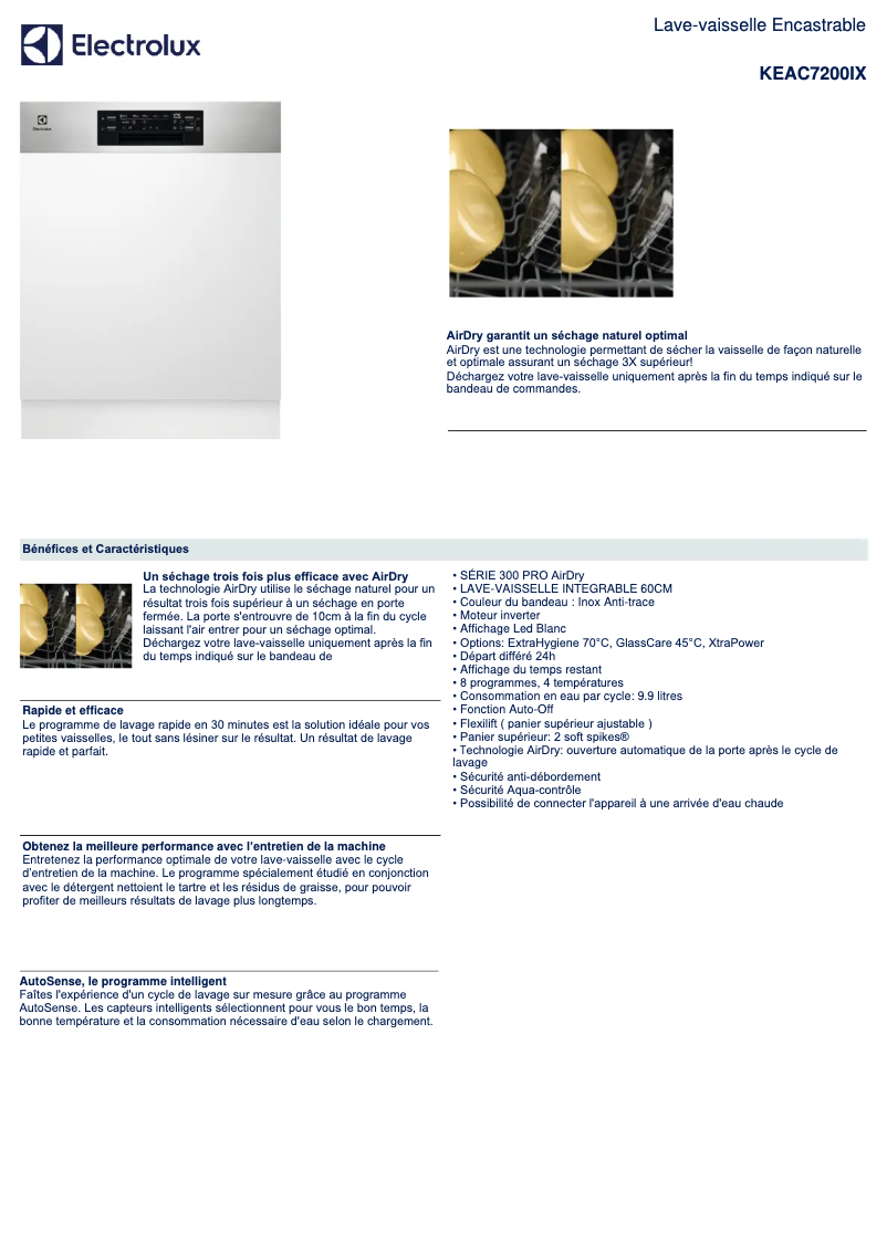 Page n°1 - Fiche technique Electrolux KEAC7200IX