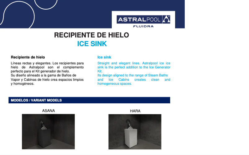 Página 1 del manual Ficha técnica AstralPool Sutra