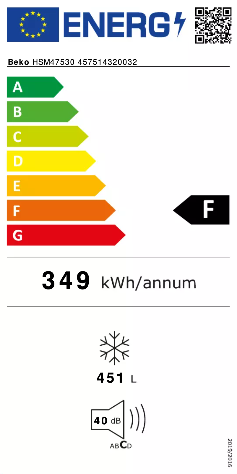 Page n°1 - Label énergétique Beko HSM47530