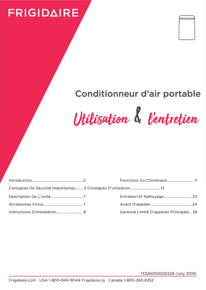 Page n°1 - Manuel utilisateur Frigidaire FHPC102AC1