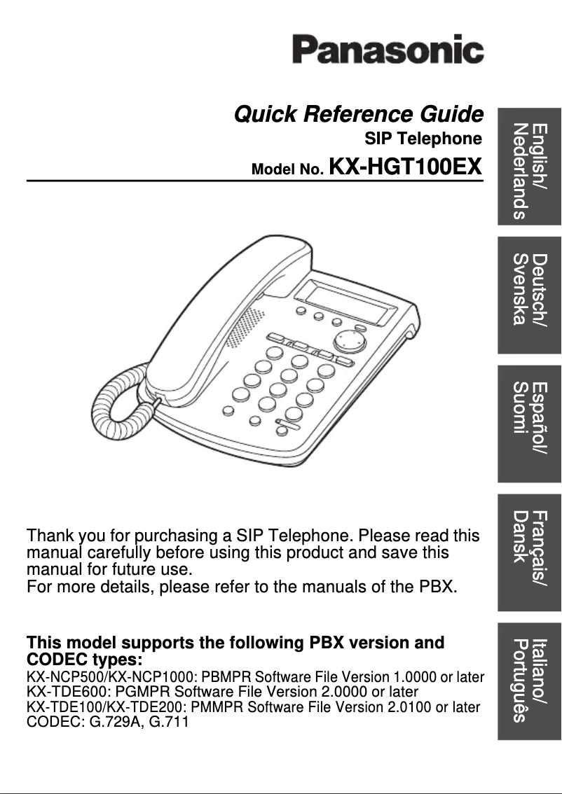 Imagen de la primera página del manual del dispositivo KX-HGT100