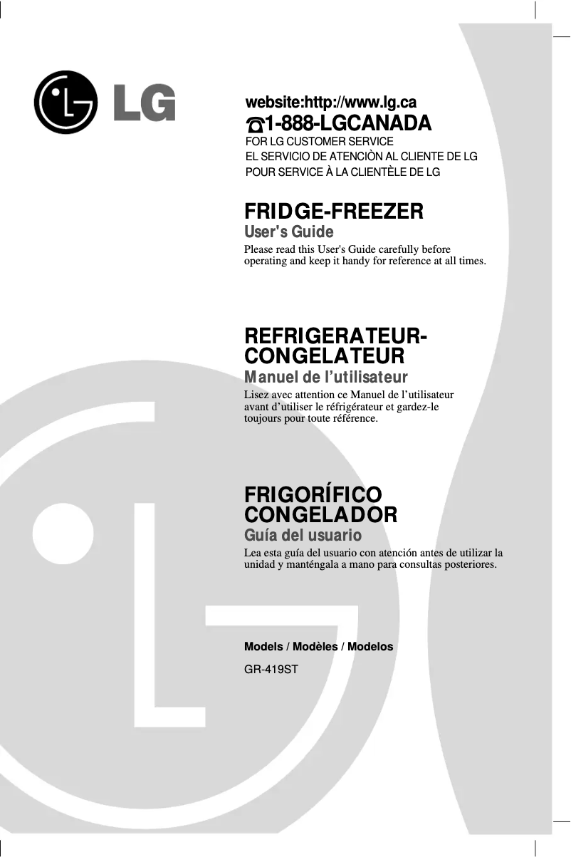 Page n°1 - Manuel utilisateur LG GR-419ST