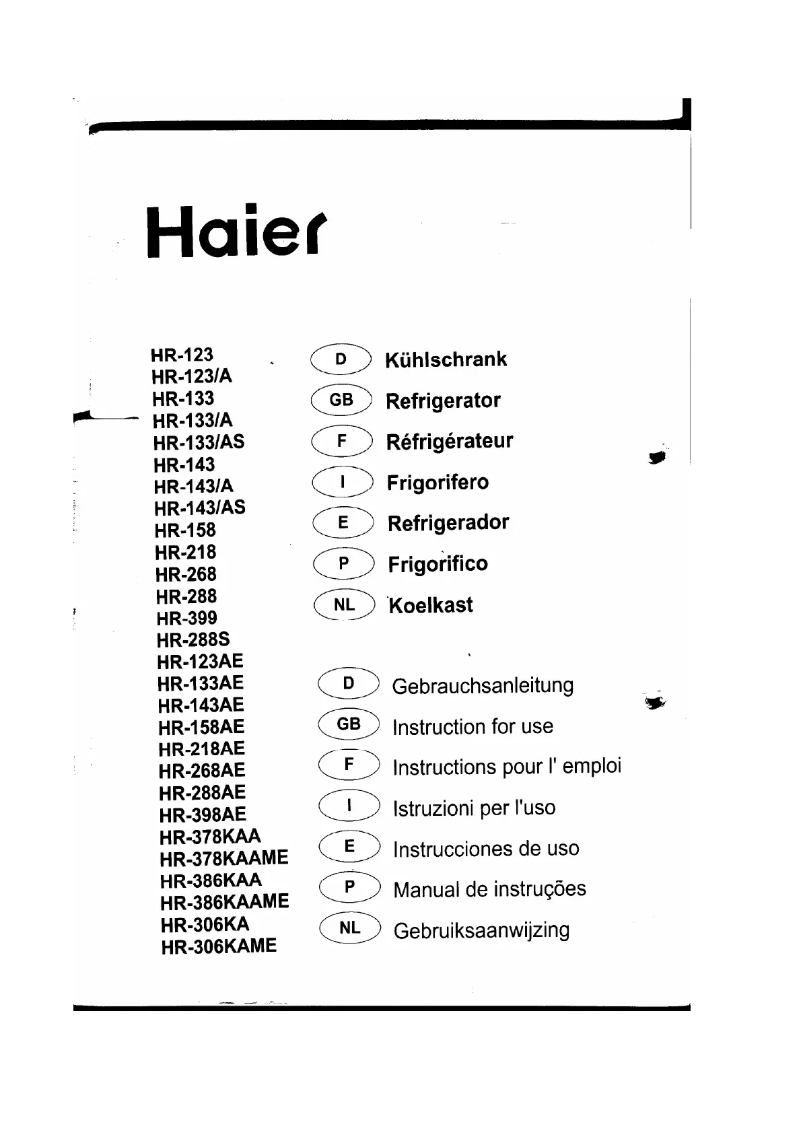 Page n°1 - Manuel utilisateur Haier HR-378KAA