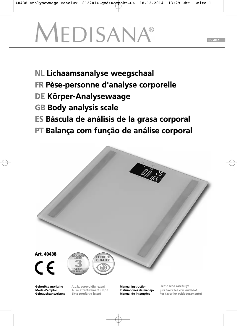 Page n°1 - Manuel utilisateur Medisana BS 482