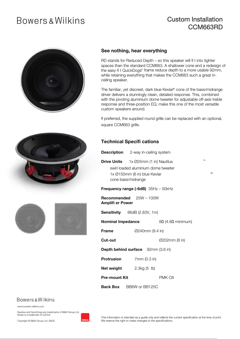 Página 1 del manual Ficha técnica Bowers & Wilkins CCM663RD