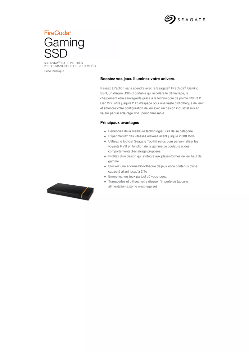 Image de la première page du manuel de l'appareil FireCuda Gaming SSD