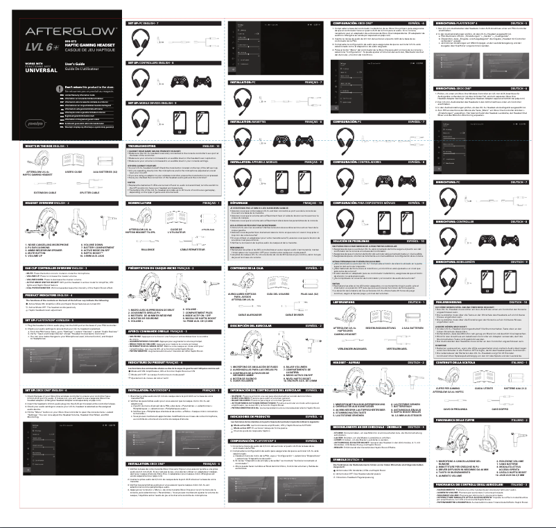 Image de la première page du manuel de l'appareil Afterglow LVL 6 +