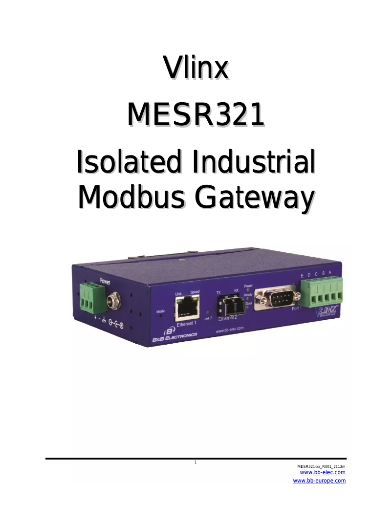 Page 1 de la notice Manuel utilisateur B&B Electronics MESR321-SL