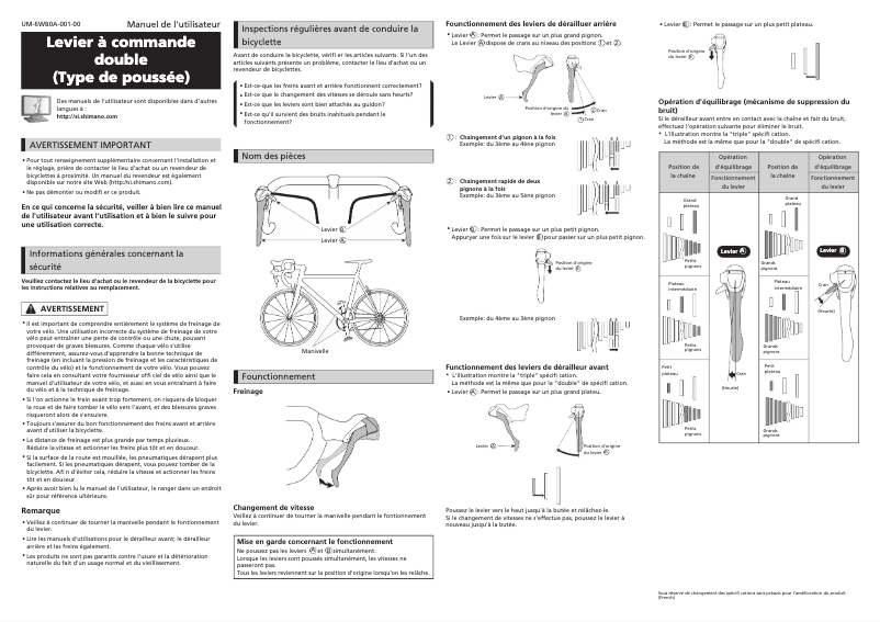 Page 1 de la notice Manuel utilisateur Shimano ST-A070