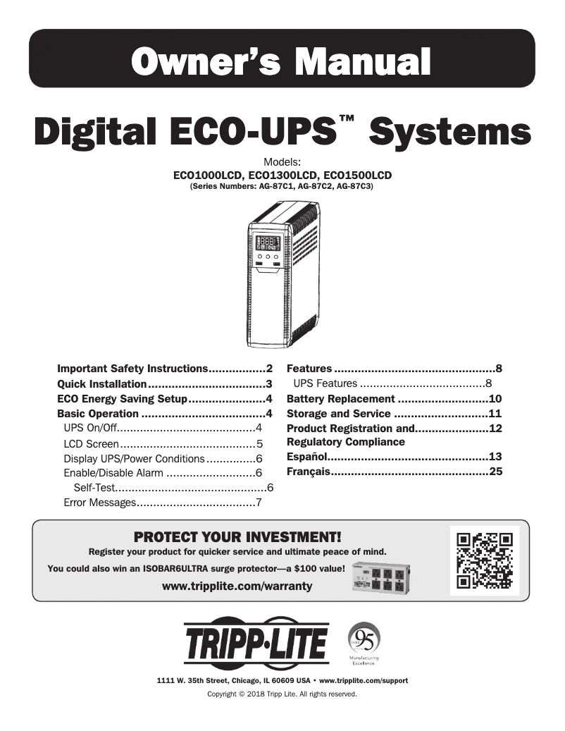 Page n°1 - Manuel utilisateur Tripp Lite ECO ECO1000LCD