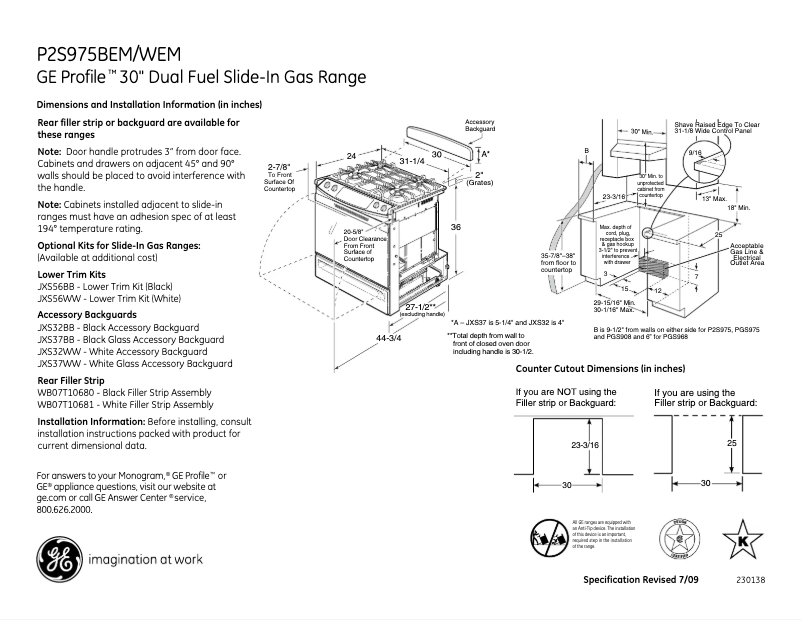 Page n°1 - Fiche technique GE Profile P2S975WEMWW