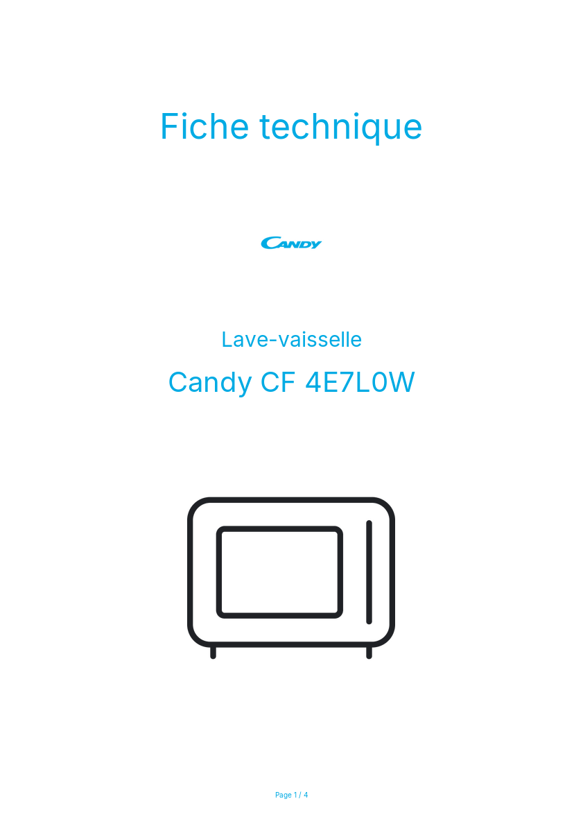 Page n°1 - Fiche technique Candy CF 4E7L0W