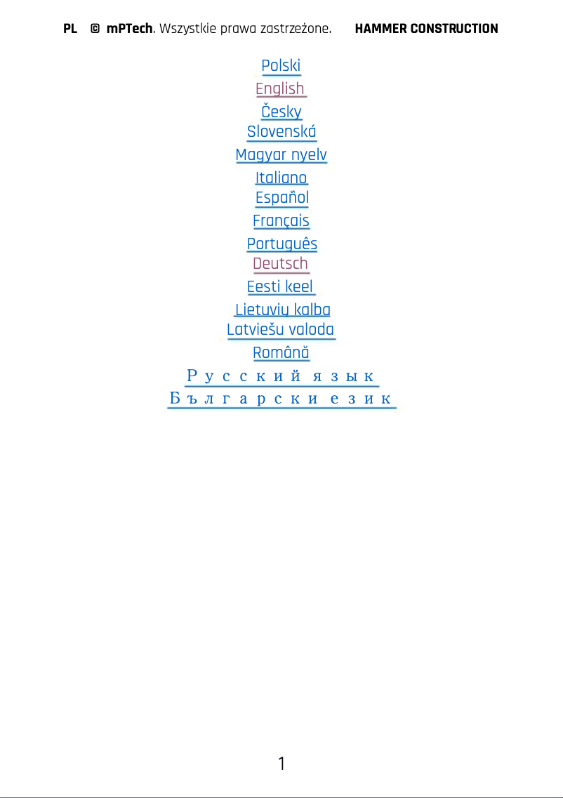 Page n°1 - Manuel utilisateur Hammer Construction