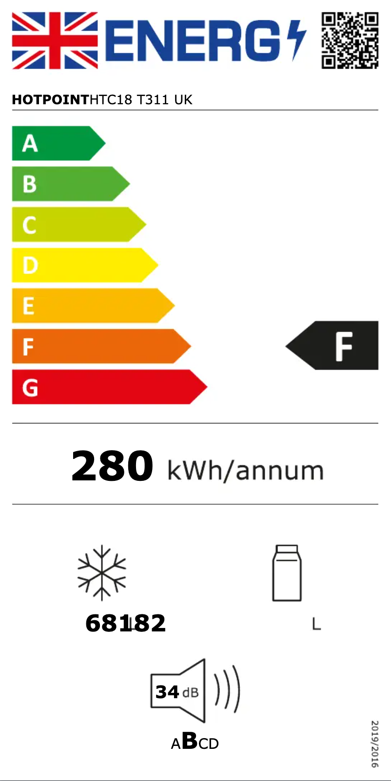 Page n°1 - Label énergétique Hotpoint HTC18 T311 UK