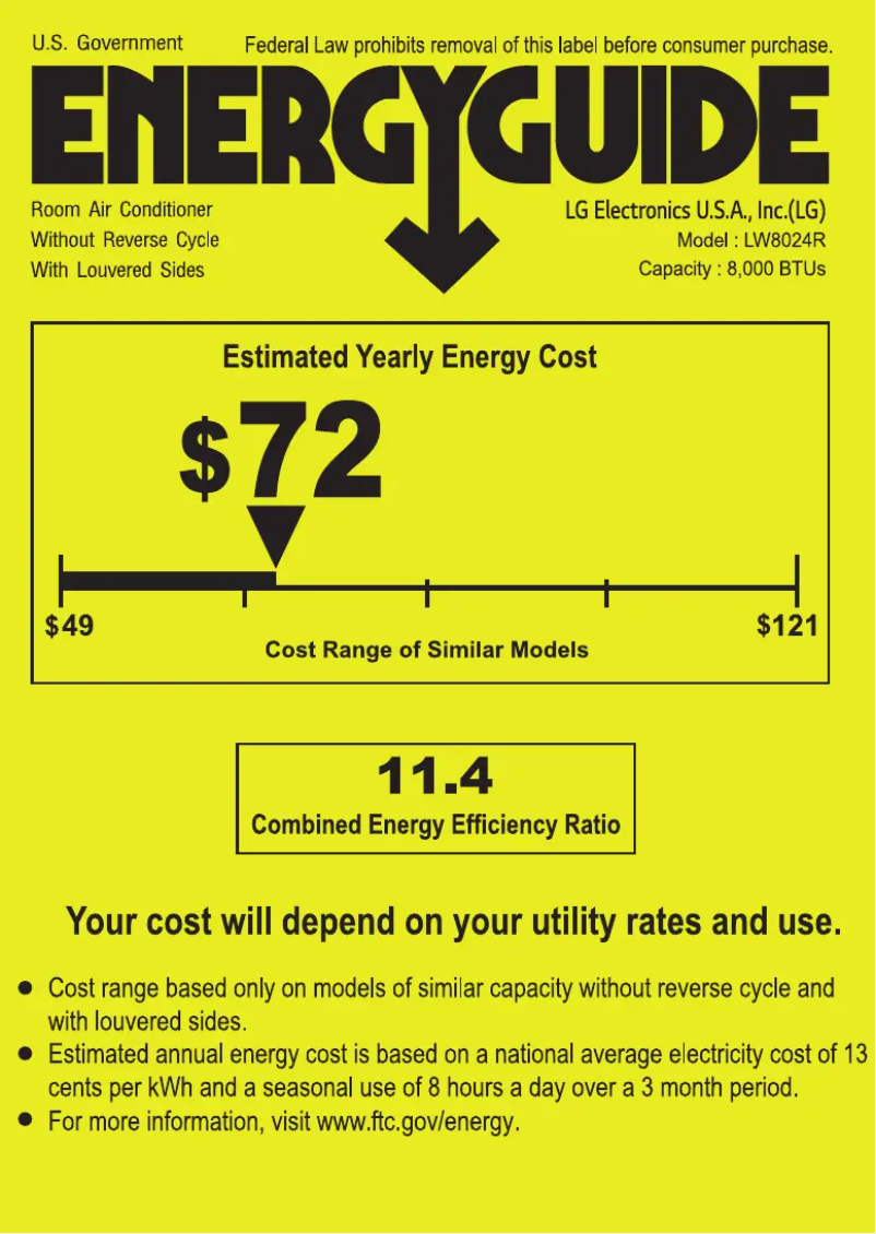 Page 1 de la notice Label énergétique LG LW8024R