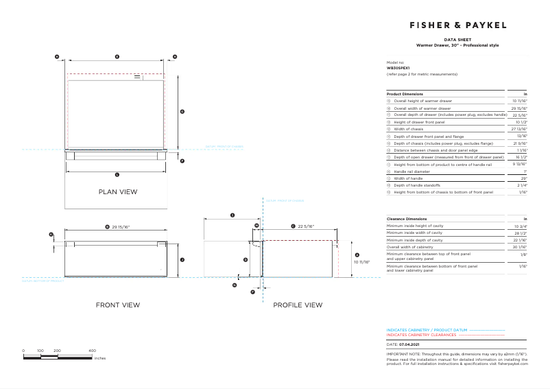 Page n°1 - Fiche technique Fisher & Paykel WB30SPEX1