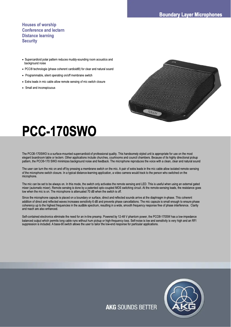 Page n°1 - Fiche technique AKG PCC-170SWO