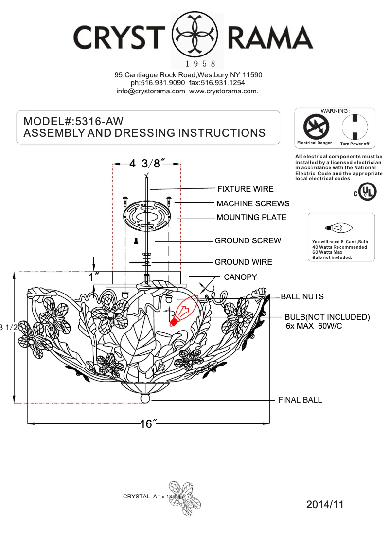Página 1 del manual Manual de usuario Crystorama Paris Market 5316-AW