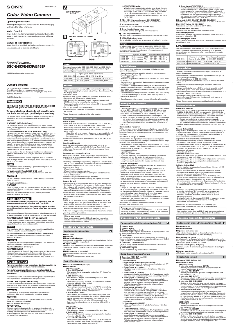 Page 1 de la notice Manuel utilisateur Sony SSC-E453