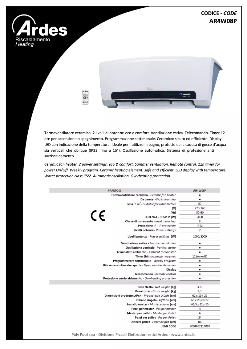 Page n°1 - Fiche technique Ardes AR4W08P