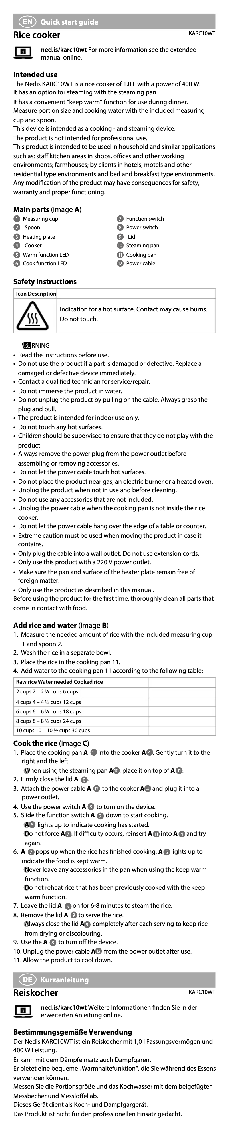 Page 1 of the manual User Manual Nedis KARC15WT