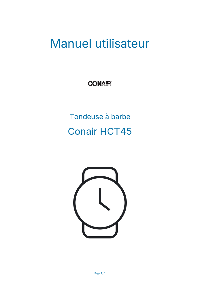 Page n°1 - Manuel utilisateur Conair HCT45