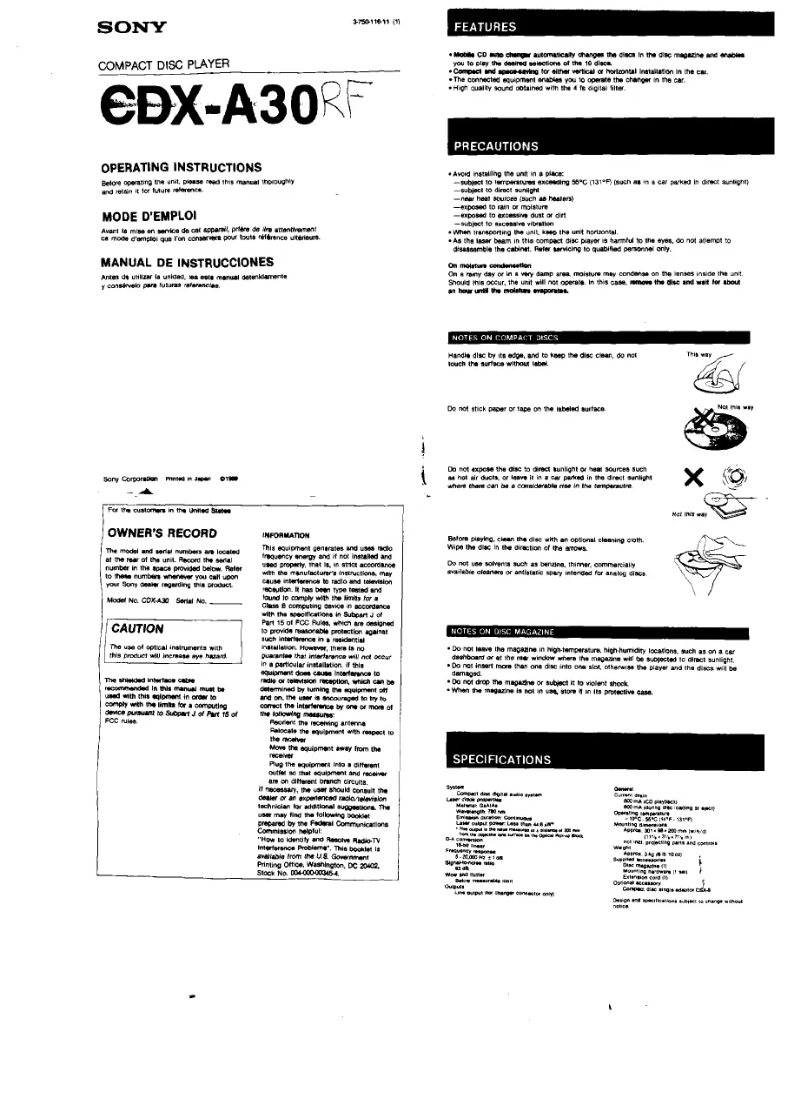Imagen de la primera página del manual del dispositivo CDX-A30RF