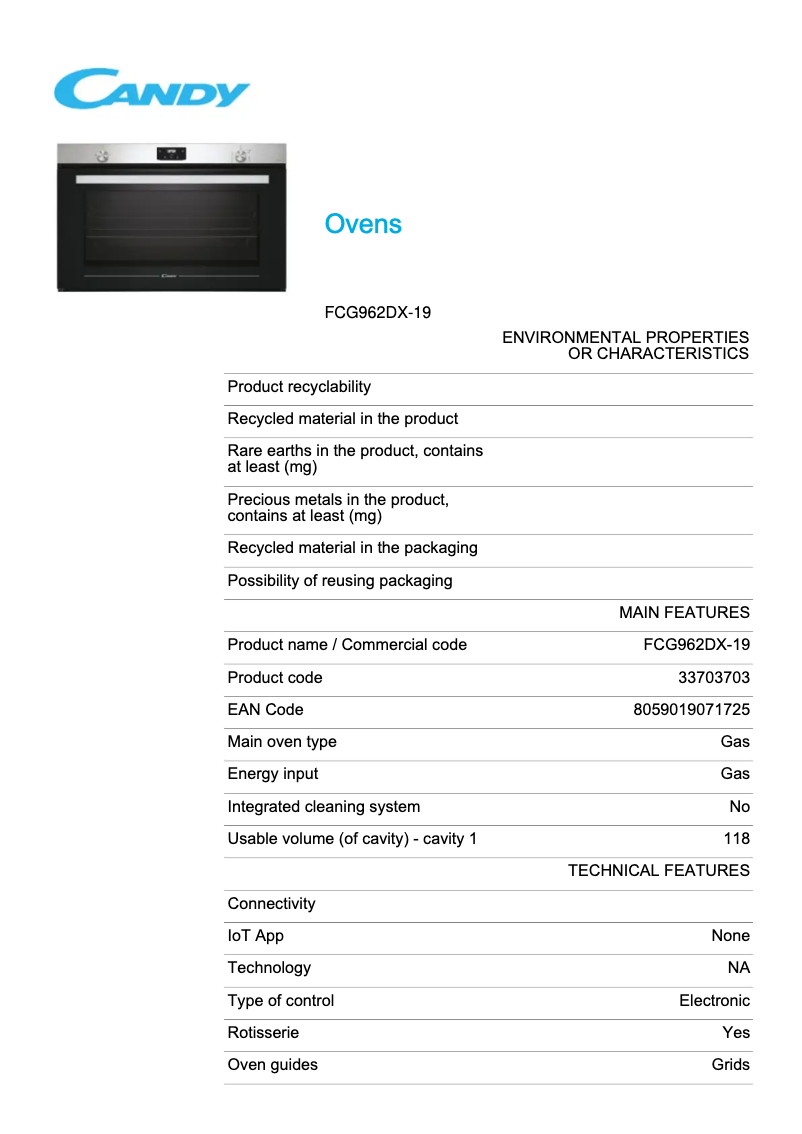 Image de la première page du manuel de l'appareil FCG962DX-19