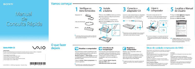 Image de la première page du manuel de l'appareil Vaio VGN-CS360A