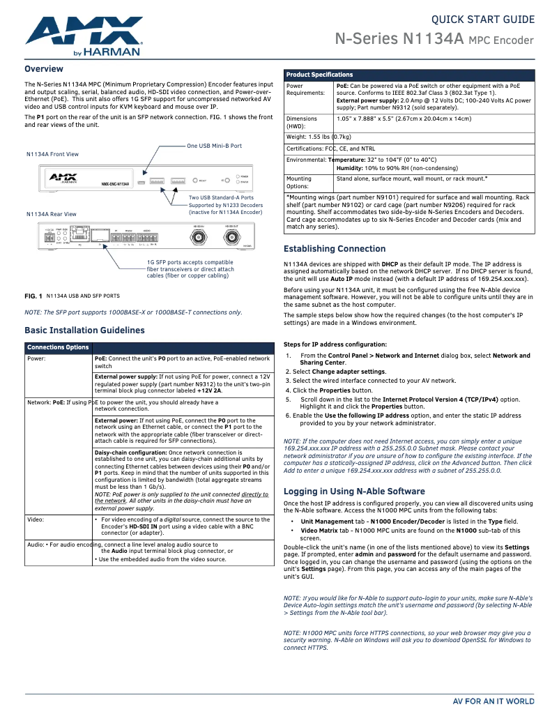 Page 1 de la notice Manuel utilisateur AMX NMX-ENC-N1134A