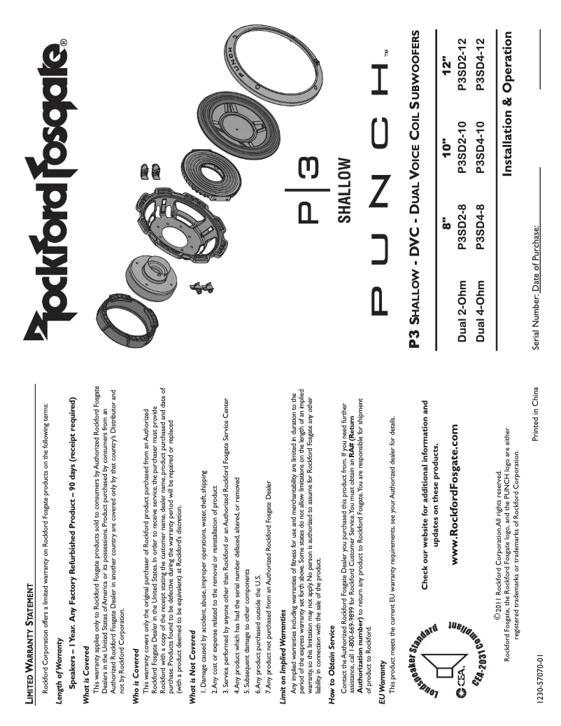 Page n°1 - Manuel utilisateur Rockford Fosgate Punch P3SD4-8