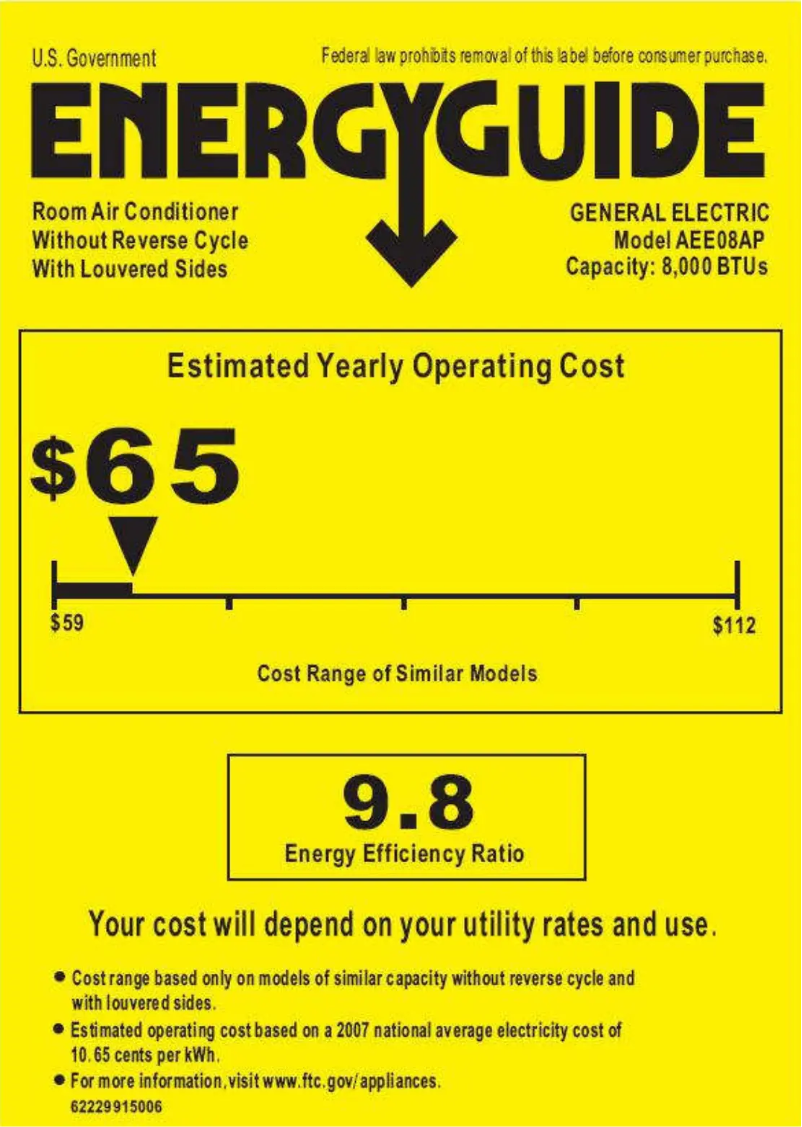 Page n°1 - Label énergétique GE AEE08AP