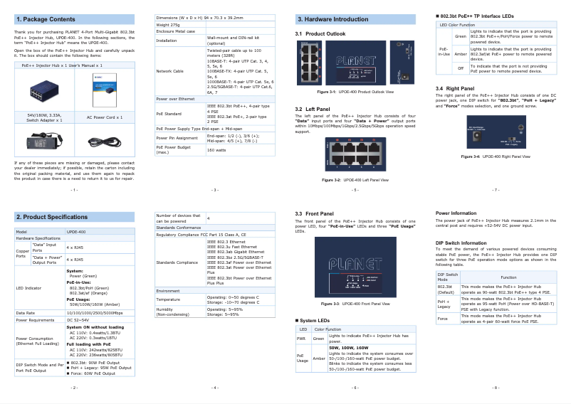 Page 1 de la notice Manuel utilisateur Planet UPOE-400
