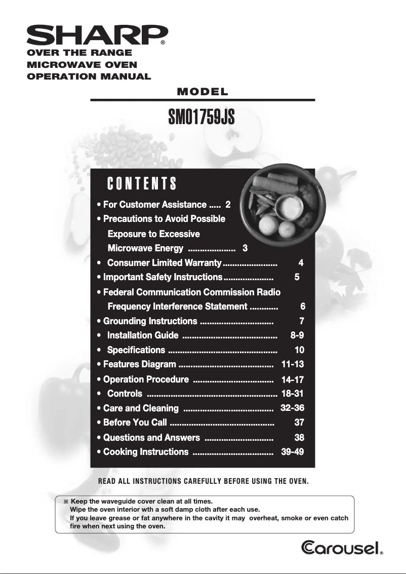 Page n°1 - Manuel utilisateur Sharp SMO1759JS