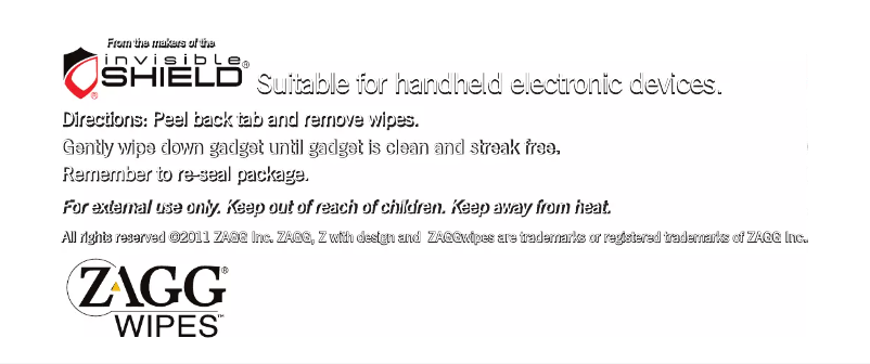 Page 1 de la notice Manuel utilisateur Zagg wipes